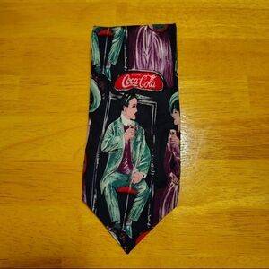 Coca Cola Hand Made Men's Tie - Black and Green with Vintage Design